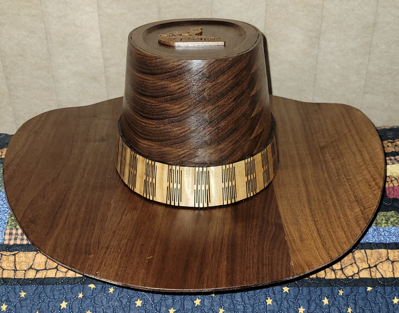 Dark Wood Hat with Patterned Band