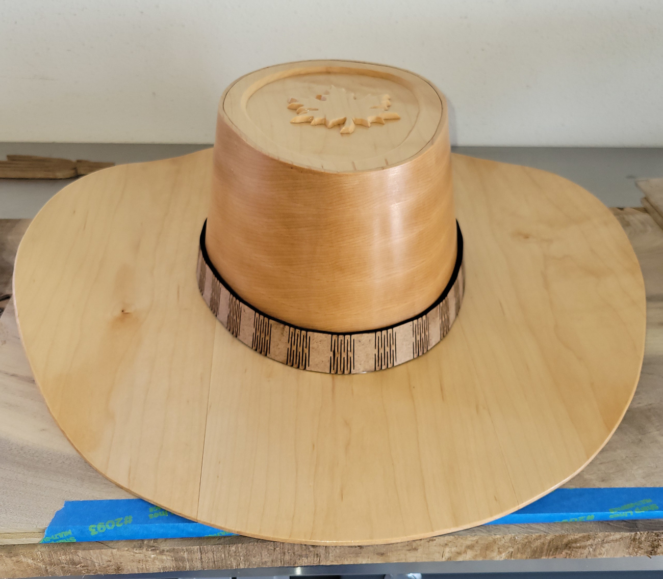 Light Wood Hat with Heart Carving