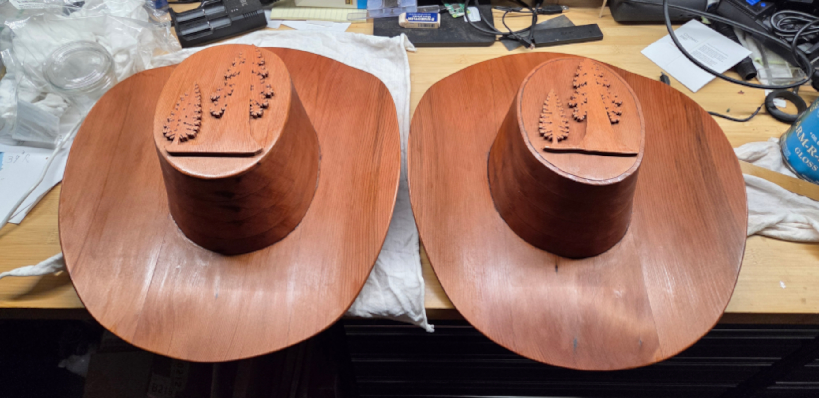 Father-son matching Sequoia wooden cowboy hats